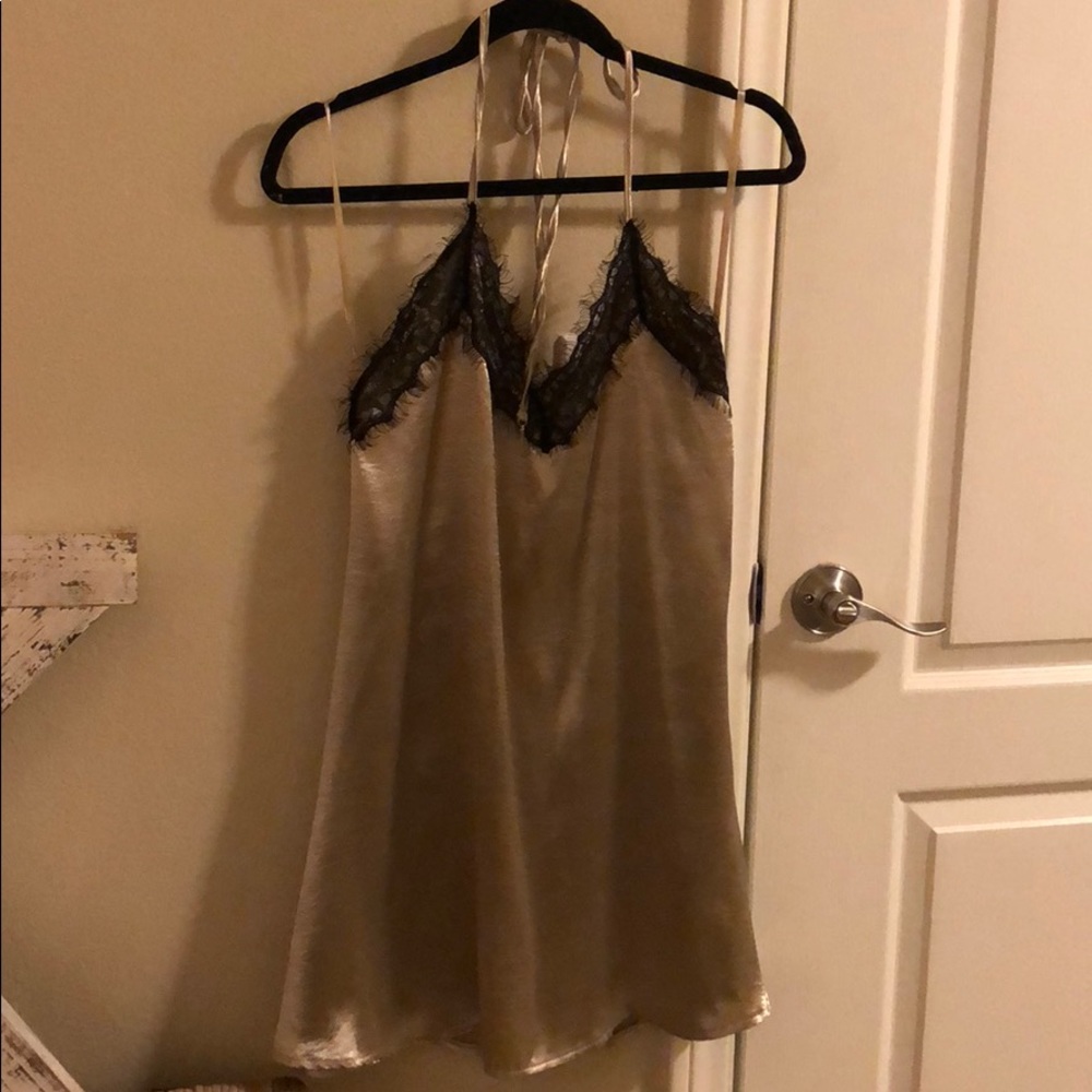 Gold with black lace halter dress